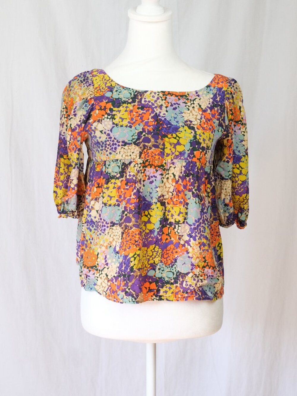 Ali Ro Baby Doll Blouse Silk Floral Print Size 0 Multicolor Boho Chic